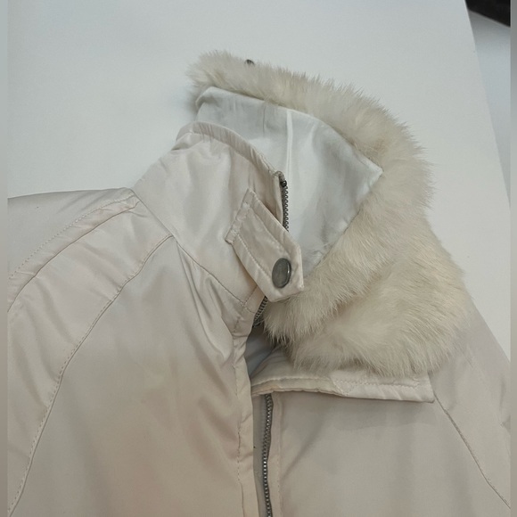 Zara vintage light puffer jacket w. adjustable belt & real fur collar Size S EUC - Picture 4 of 14